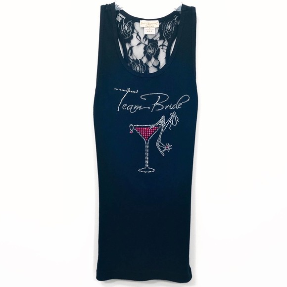 “Team Bride” Embellished Tank Top Lace Back large - Picture 1 of 8